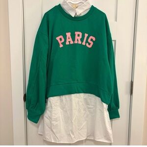 NWT!! Anthropologie Green and Pink twofer Sweatshirt